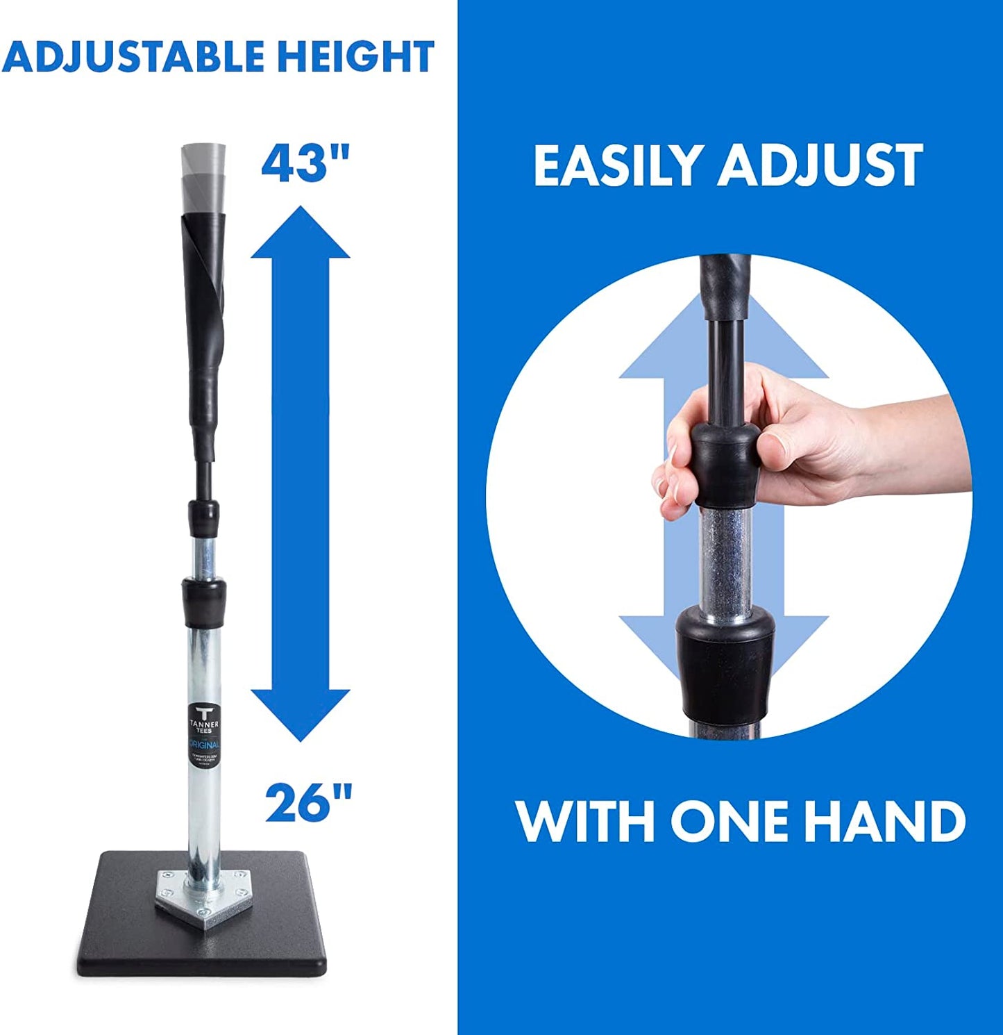 Tee the Original Batting Tee – Adjustable Pro Hitting Tee for Baseball & Softball, Steel Shaft, Composite Base, Hand-Rolled Rubber Top, 26"-43" Height