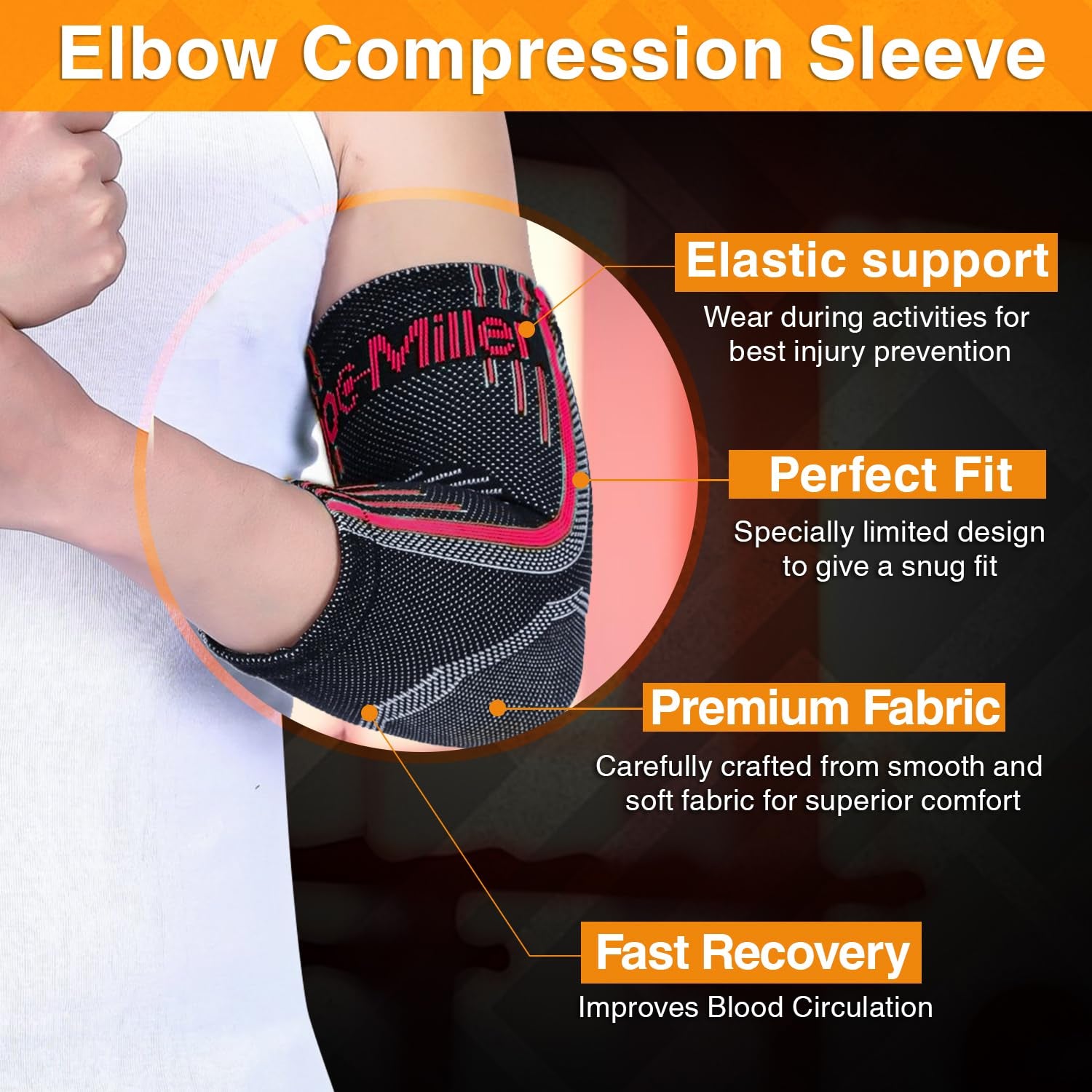 Elbow Compression Sleeve for Tendonitis – Medical Compression Support, Arm Brace for Tennis Injuries, Bursitis Relief Sleeve, Tendon Support for Active Use for Women & Men – 1 Pair