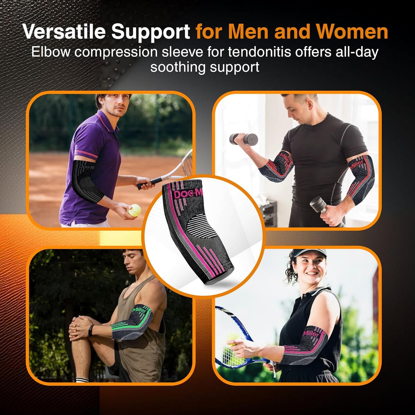 Elbow Compression Sleeve for Tendonitis – Medical Compression Support, Arm Brace for Tennis Injuries, Bursitis Relief Sleeve, Tendon Support for Active Use for Women & Men – 1 Pair