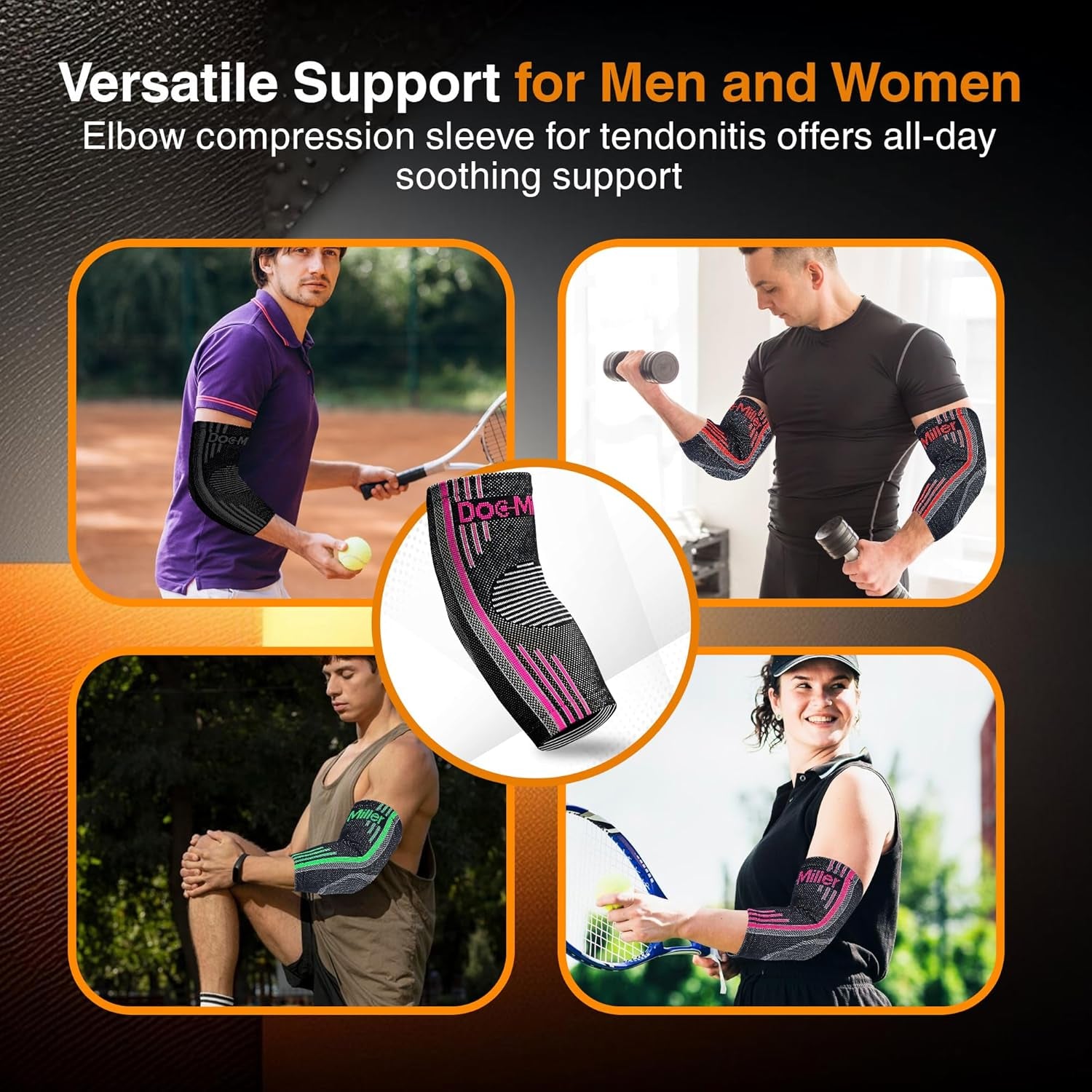 Elbow Compression Sleeve for Tendonitis – Medical Compression Support, Arm Brace for Tennis Injuries, Bursitis Relief Sleeve, Tendon Support for Active Use for Women & Men – 1 Pair