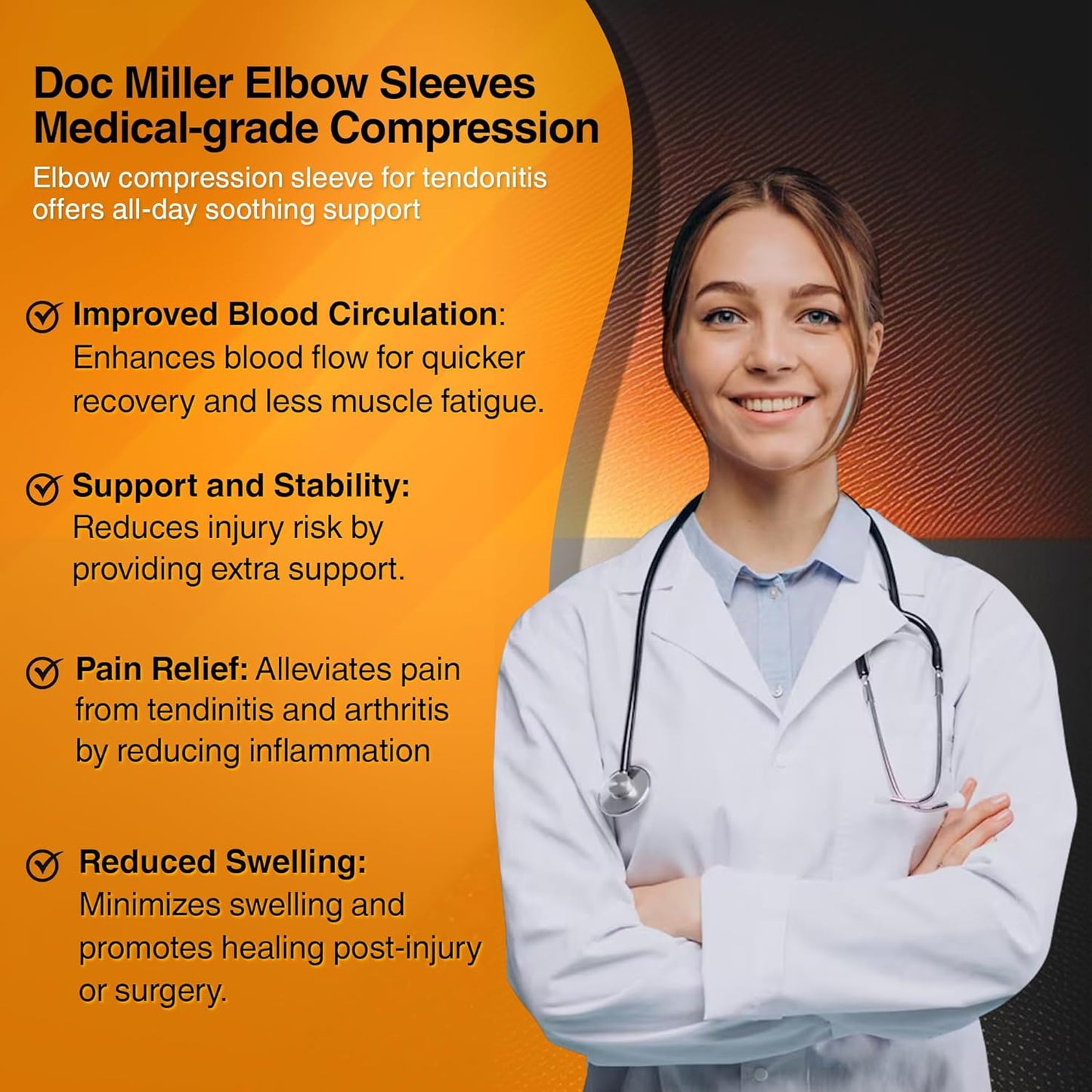 Elbow Compression Sleeve for Tendonitis – Medical Compression Support, Arm Brace for Tennis Injuries, Bursitis Relief Sleeve, Tendon Support for Active Use for Women & Men – 1 Pair