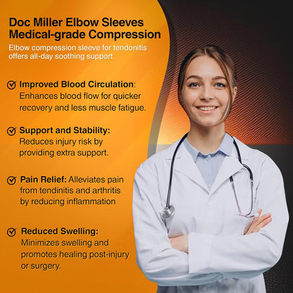 Elbow Compression Sleeve for Tendonitis – Medical Compression Support, Arm Brace for Tennis Injuries, Bursitis Relief Sleeve, Tendon Support for Active Use for Women & Men – 1 Pair